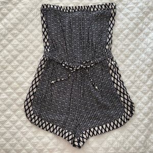 Angie Romper Blue and White Geometric Pattern